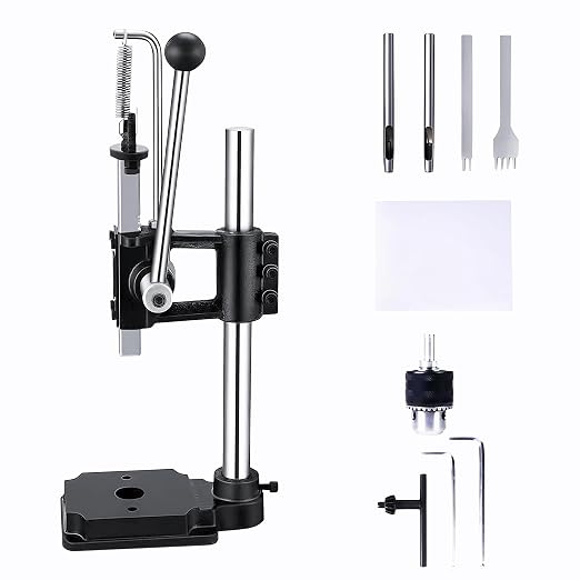 Leather Hole Puncher Industrial Hole Puncher Arbor Press Leathercraft Punching Tools for DIY Leather Craft Punching Holes withPP Plate，1.5-13mm Clamping Chuck，Free Accessorie