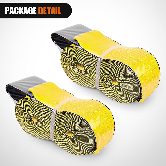 Nilight Truck Straps 4" x 30' Heavy Duty Tie Down with Flat Hooks 16800LBS Break Strength & 5400LBS WLL for Flatbed Trailer Cargo Control Recovery Tree Saver Bright Yellow (2 Pack)