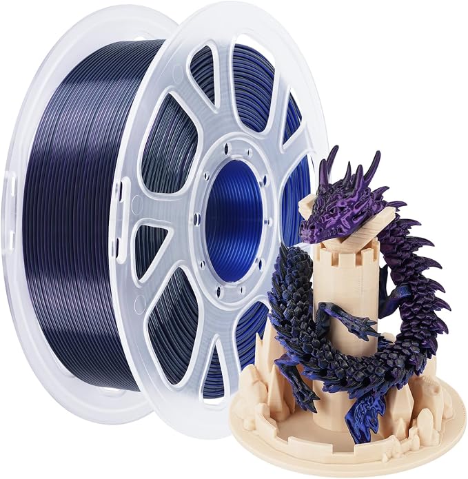Kingroon PLA Filament, Multicolor Silk PLA Filament, Tri Color 3D Printer Filament, 1.75 mm, Dimensional Accuracy +/- 0.03 mm, 1kg Spool(2.2lbs), Black Blue Purple