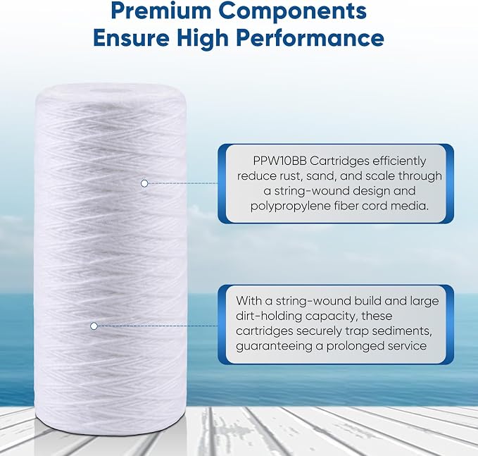 PUREPLUS 10 Micron 10 x 4.5 Whole House String Wound Sediment Filter for Well Water, Replacement Cartridge for 84637, WPX5BB97P, PC10, CW5-BBS, 355215-45, 3Pack