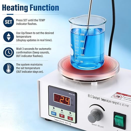 85-2 Lab Magnetic Stirrer Hot Plate 110V, Digital Temp Display, Stainless Steel Probe, 2600 RPM Lab Stirring System with Stir Bar & Support Stand for Laboratory Use 3000 mL Capacity