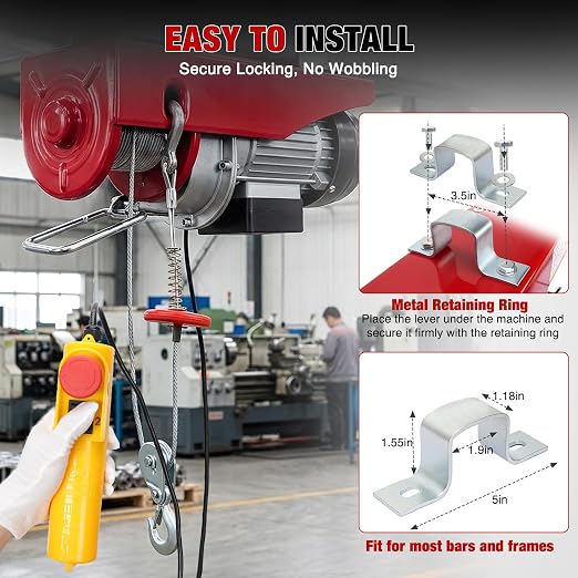 Nilight Electric Hoist 110V Electric Winch with Wired Remote, 440LBS Hoist Lift Single/Double Slings 39FT Lifting Height Material Handling Tool w Emergency Stop for Garage Warehouses Factories Attic