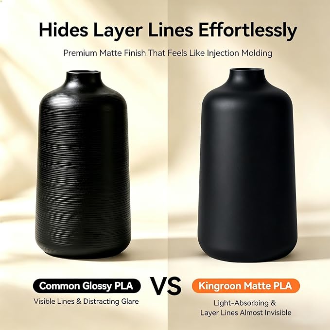 Kingroon Matte PLA Filament 1.75mm 3D Printer Filament Matte Filament 1kg Dimensional Accuracy +/- 0.02 mm (Matte Black)