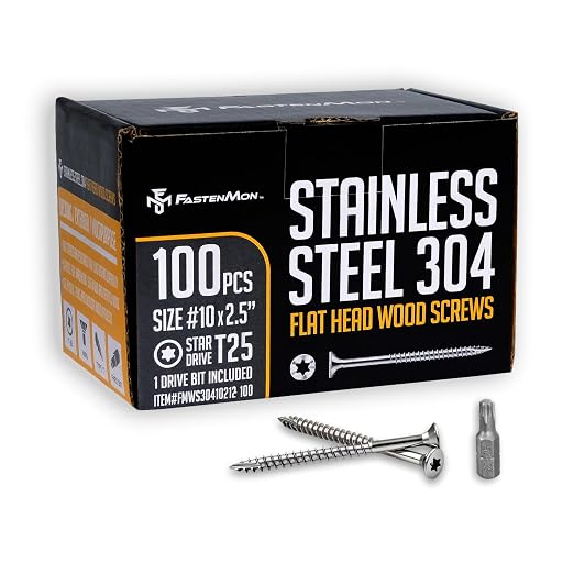 304 Stainless Steel Deck Screws, #10 x 2-1/2", 100 PCS | Torx Flat Head Type 17 Point with T25 Bit, Ideal for Outdoor Wood Projects, Fences, Benches, Picnic Tables, Decks, Bulk Box