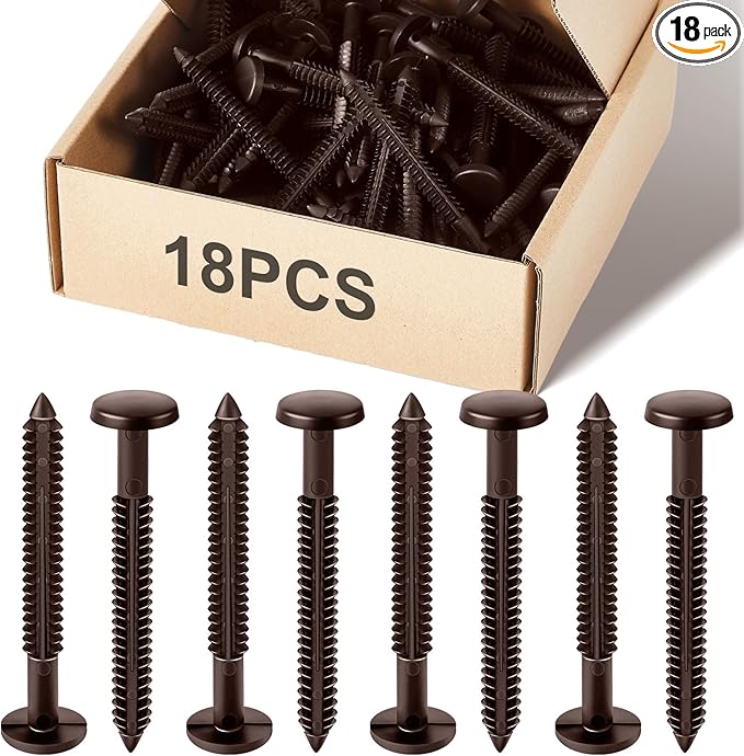 Blulu 18 Pcs 3 Inch Vinyl Shutter Fastener Window Panel Peg Lok Pin Pegs Screws Shutter Spikes Anchor (Federal Brown)