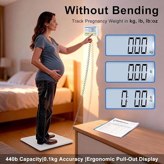 THINKSCALE Medical Grade Floor Scale 440lbs –10g High Precision (0.02lb)–Extra Large Backlit Display–Portable Body Weight Scale for Home, Hospital, Physician, Gym & Bariatric Use– KG/LB