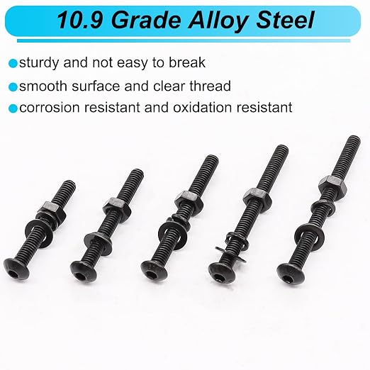 220PCS Black M4 Button Head Hex Socket Cap Screws, M4 x 30/35/40/45/50mm Metric Screws Bolts Nuts Washers Assortment Kit, 10.9 Grade Alloy Steel