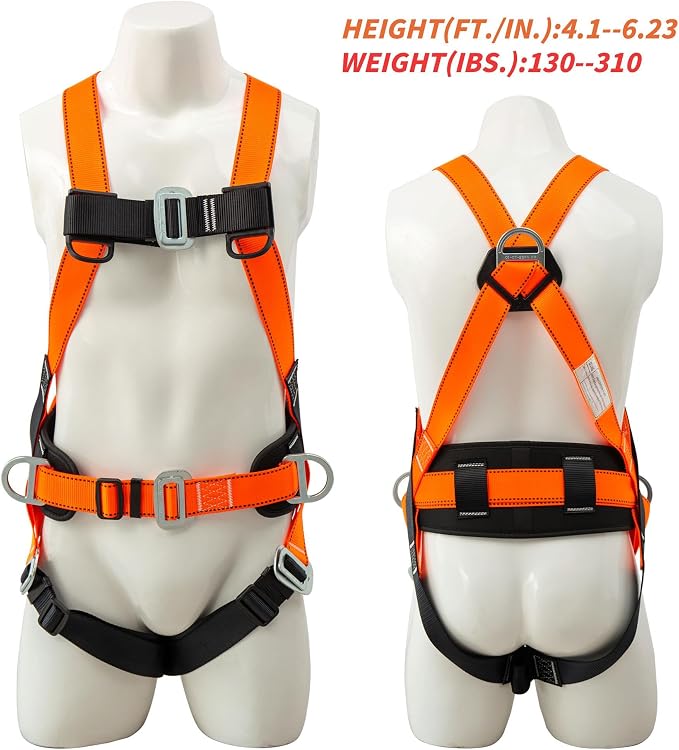 DIJJIG Safety Harness Fall Protection Kit Full Body Roofing Harnesses With Internal Shock Absorbing Lanyard, Orange Safety Harness For Construction OSHA/ANSI Compliant