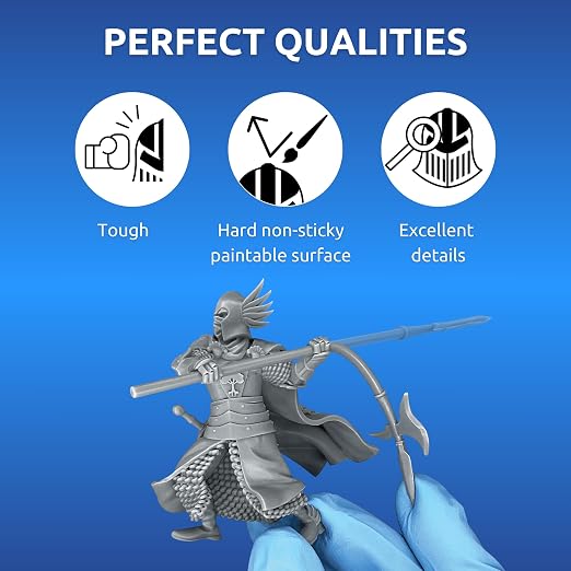 TGM-7 3D Wargaming Resin for Tabletop Miniatures – Tough, High Resolution, Low Odor, Fast Curing 3D Printing Liquid for 4K/8K/12K LCD/DLP/SLA 3D Printers (Grey, 1kg)