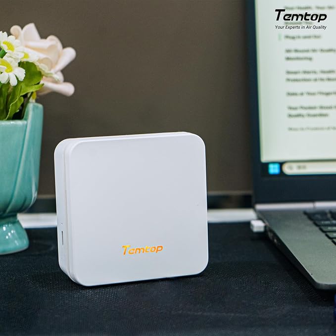 Temtop P2 Air Quality Monitor - CO2, PM2.5, PM10 Detector with Real-Time AQI, Temperature & Humidity Sensor, Bluetooth App for Home, Office, Car & Travel Use