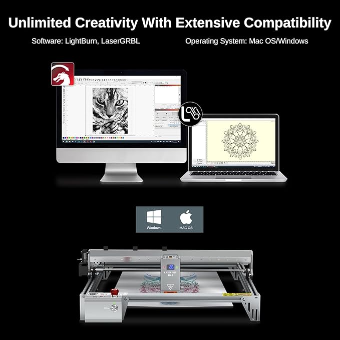LASER TREE Laser Engraver, 40000mW（40W）Output Power Laser Engraver Machine, High Precision Laser Cutter and Engraver for Wood & Metal Paper Acrylic Glass Leather etc, Class 4 (Basic)