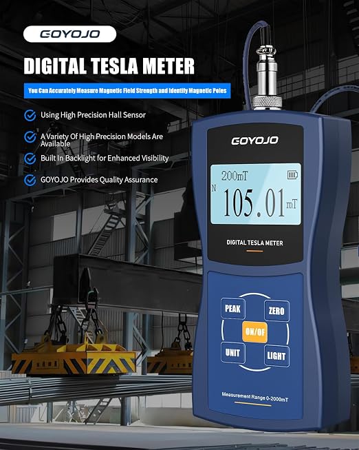 Gauss Meter with High Precision Probe, Digital Magnetic Field Tester (2400mT/24000Gs), N/S Polarity Identification for Magnet, Motor & Speaker Testing, ±1% Accuracy