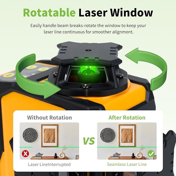 Laser Level 360 Self Leveling, 3x360° Rechargeable Green Line leveler with for Remote Control & Magnetic Rotating Stand, Outdoor Pulse Mode, 3D Lazer Level for Construction Picture Hanging