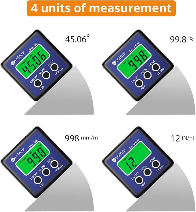 Neoteck Professional Measurement Kit: Digital Angle Finder LCD Protractor & Spherical Inductive Pinless Moisture Meter for Wood, Wall, Masonry, Concrete, Waterproof, Bevel Box, Inclinometer