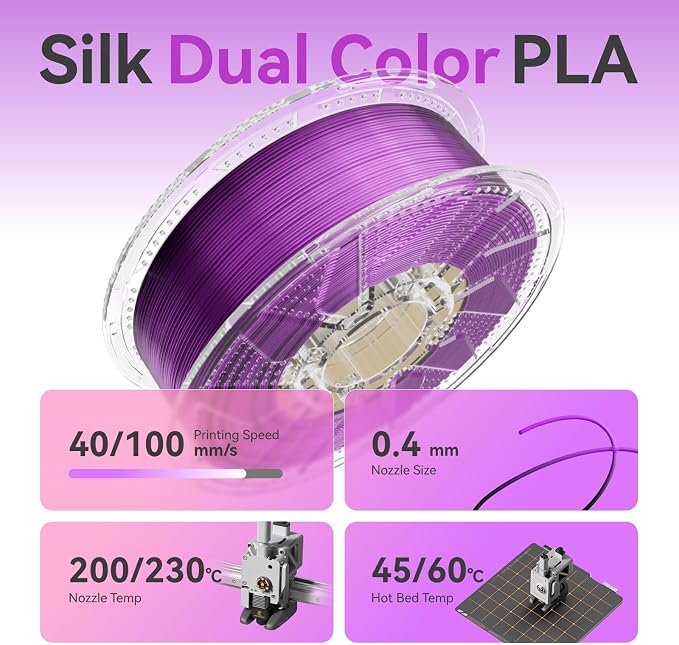 Chitu Systems Conjure Silk Dual Color PLA 3D Printer Filament, Christmas Black Purple PLA, Reusable Spool Compatible with Bambu Lab Refill Filament,1.75mm Filament, 1KG/2.2lb