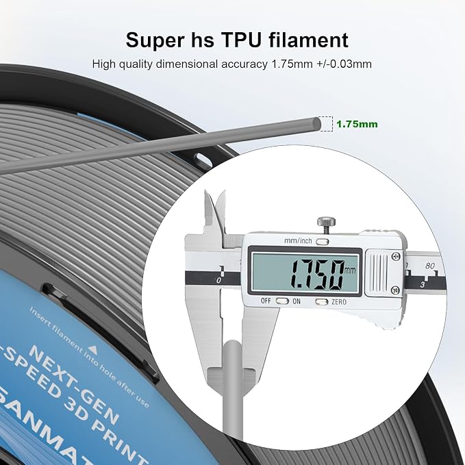 iSANMATE HS TPU Filament 1.75mm, Gray TPU 95A HF High Speed, 1kg | Flexible Tough Wear-Resistant Elastic; HF TPU 50-200mm/s; Compatible with Bambu Lab and Most FDM 3D Printer; for TPU Beginner