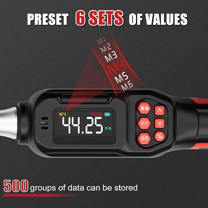 VANPO Adjustable Digital Torque Wrench, 2.2-44.3 Ft.lb/3-60Nm, ±2% Accuracy | Electronic Torque Wrench with 42mm Jaw and 3/8" Drive Ratchet, Buzzer, Vibration and LED Indicator for HVAC and Motorcycle