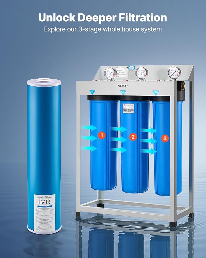 VEVOR Whole House Water Filter Replacement Cartridge, 4.5" x 20" Iron & Manganese Reducing Replacement Filter for 3-Stage Whole Home Water Filtration System, Reduce Chlorine, Bad Taste, Odor