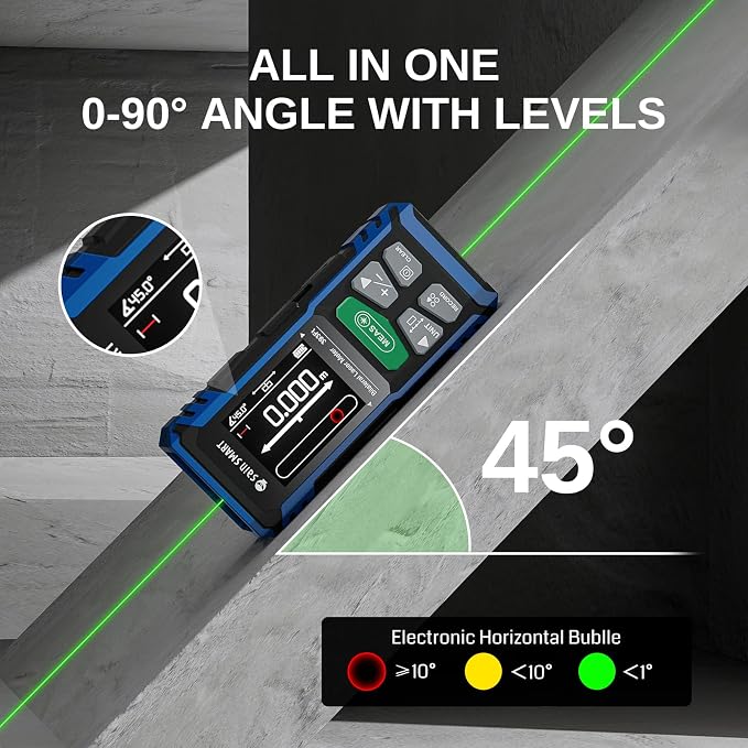 SainSmart Dual Laser Measuring Tool, 393Ft Green Bilateral Distance Meter with Backlit LCD, Rechargeable, Multi-Unit, Electronic Level, Length/Area/Volume/Angle Sensor/PC Data Transfer, Laser Class 2