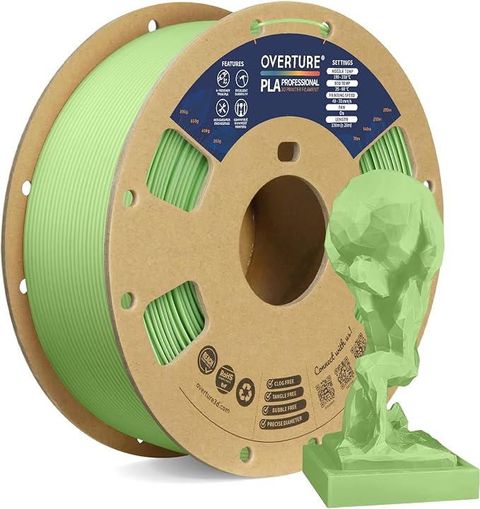 OVERTURE PLA Plus (PLA+) Filament 1.75mm, Stronger & More Durable, Professional Toughness 3D Printer Filament 1kg (2.2lbs), High Precision +/- 0.02mm, Tangle-Free (Light Green)