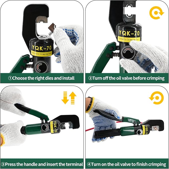 10T Hydraulic Crimping Tool Kit - 12 AWG to 2/0 AWG Battery Cable & Lug Crimper with 9 Pairs for Electrical Terminals Wire Crimper (Green)