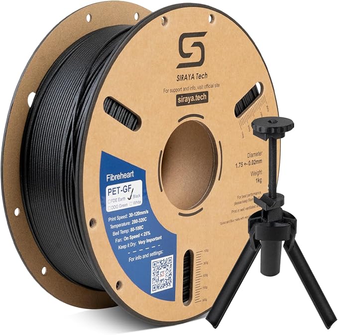 Siraya Tech Fibreheart PET-GF Black 3D Printer Filament, 15% Glass Fiber Reinforced PET – High Strength & Rigidity, UV & Moisture Resistant, Industrial-Grade Durability for Outdoor & Functional Parts
