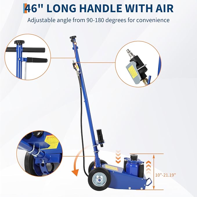 35 Ton Air Hydraulic Floor Jack, 77,000 LBS Capacity Heavy Duty Truck Jack for Trucks & Tractors, Low Profile 10 Inch, Dual Power Air/Manual Hydraulic, 4 Adapters & Adjustable Handle