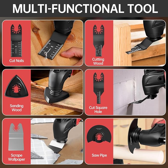 Cordless Oscillating Tool for Milwaukee 18V Battery(No Battery), 6 Variable Speed Brushless-Motor Tool, 22Pcs Multi Tool Kit, Oscillating Saw for Scraping, Sanding, Cutting Wood