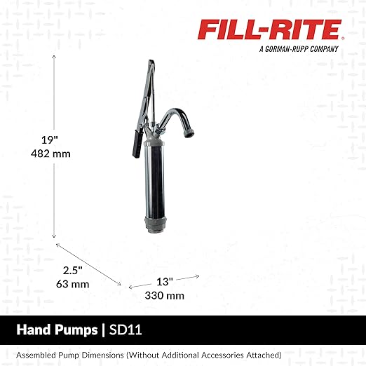 Fill-Rite SD11 Lever Hand Pump – 11 oz per Stroke Manual Fuel & Fluid Transfer Pump with Pail Spout and Telescoping Suction Pipe