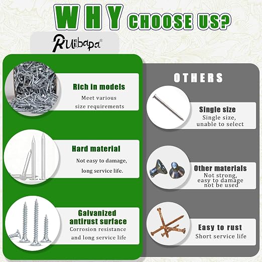 2000Pcs Hardware Nails & High Hardness Wood Screws & Round Head Sheet Metal Screws Assortment Kit,Phillips Drive Flat Head, Wood Screws,Galvanized,Picture Hanging,Wood,Common Nails with Storage Box