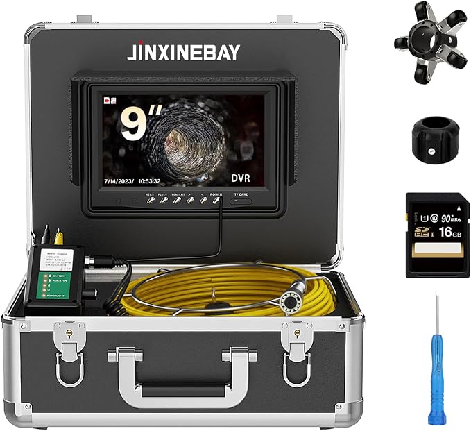9'' Monitor Sewer Camera,HD 1000TVL,0.072ft/22mm Endoscope with 12pcs LED Lights, IP68 Waterproof Pipe Drain Inspection Camera with DVR 16GB TF Card (10M/33FT)