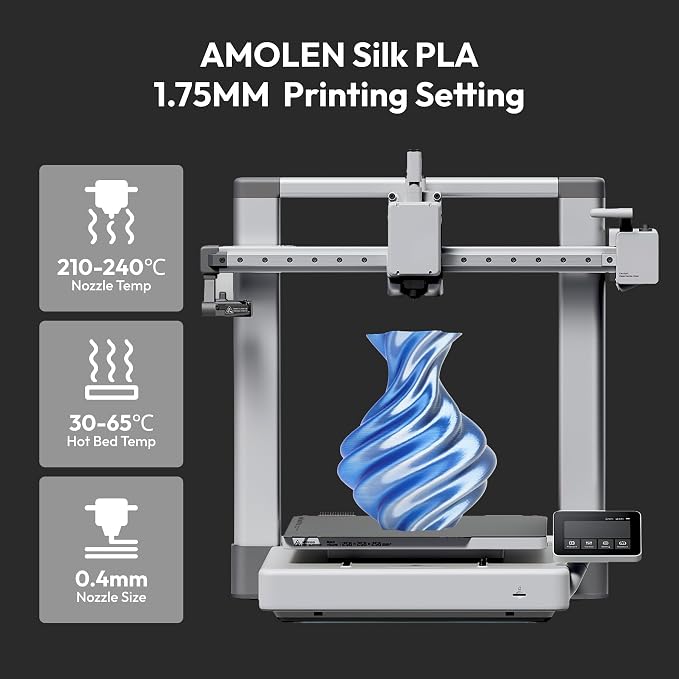 AMOLEN Silk PLA 3D Printer Filament, Dual Color Blue Silver PLA 1.75mm, Shiny Color Change Filament 3D Printing PLA Filament for Most FDM 3D Printer, 1kg Spool(2.2lbs)