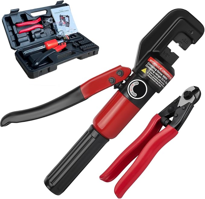 Upgraded Hydraulic Crimping Tool and Cable Cutter, Hydraulic Cable Lug Crimper with 9 Dies, Wire Swaging Tool for 1/8" - 3/16" Stainless Steel Cable Railing Kit