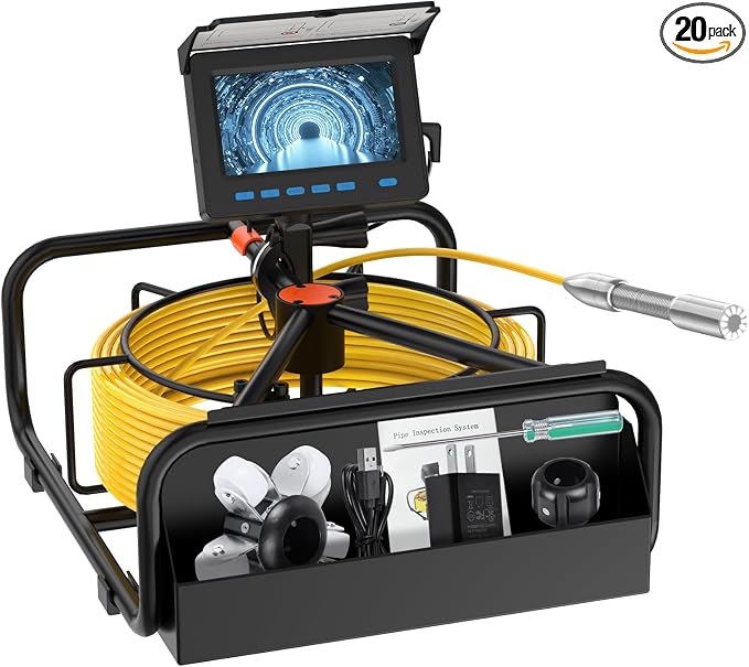 Pipe Camera Waterproof Borescope,JQKJCAM 23mm Rigid Sewer Camera 100FT for Hole Drain Wall Inspection,16GB DVR Plumbing Camera Cable wtih Length Marks (30M)