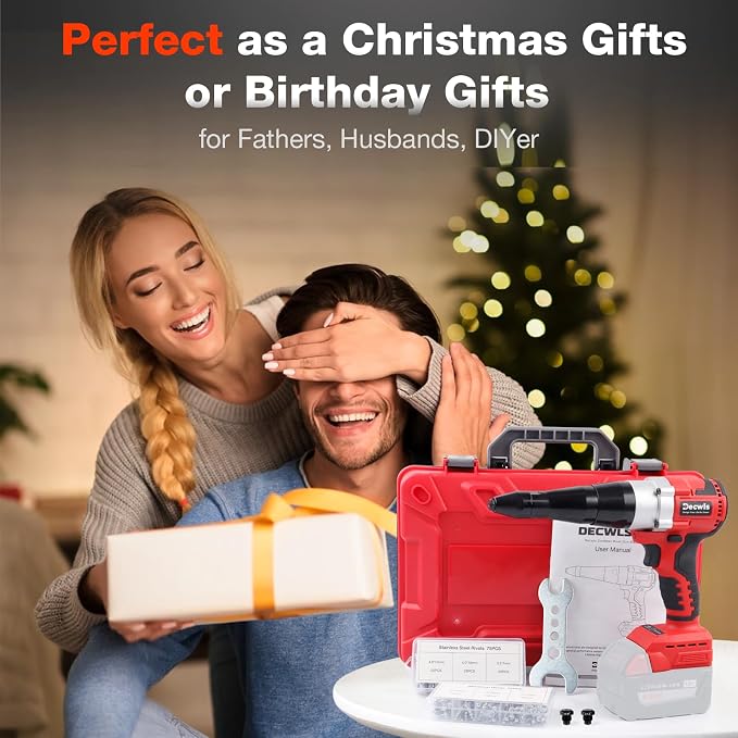 Cordless Rivet Gun Electric Compatible with Milwaukee 18V Battery(Only Tool), Brushless Pop Rivet Gun Kit for Stainless Steel & Aluminum Rivets 1/8'', 5/32'', 3/16", Blind Riveter Tool