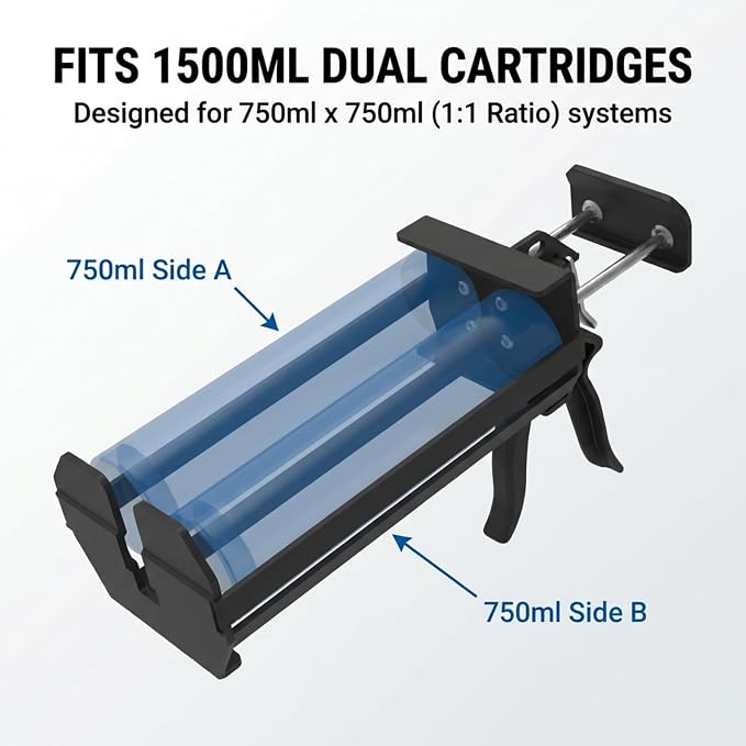 235 Series Manual Caulking Gun – 1500ml 1:1 (750x750ml) Cartridge Dispenser, 35:1 Thrust Ratio, Lightweight 6.3 lb No-Drip Hand Operated Sealant & Adhesive Applicator for Contractors & DIY