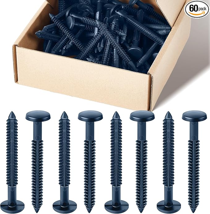 Blulu 60 Pcs 3 Inch Vinyl Shutter Fastener Window Panel Peg Lok Pin Pegs Screws Shutter Spikes Anchor (Classic Blue)