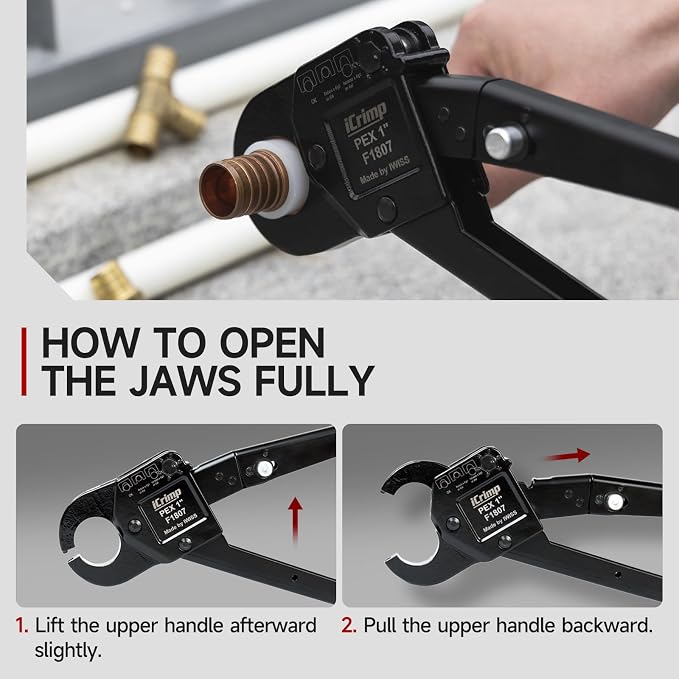 iCrimp Angle Head F1807 PEX Pipe Crimping Tool for Copper Rings - 1-inch Angle Single Crimper, Suitable for Tight Spaces