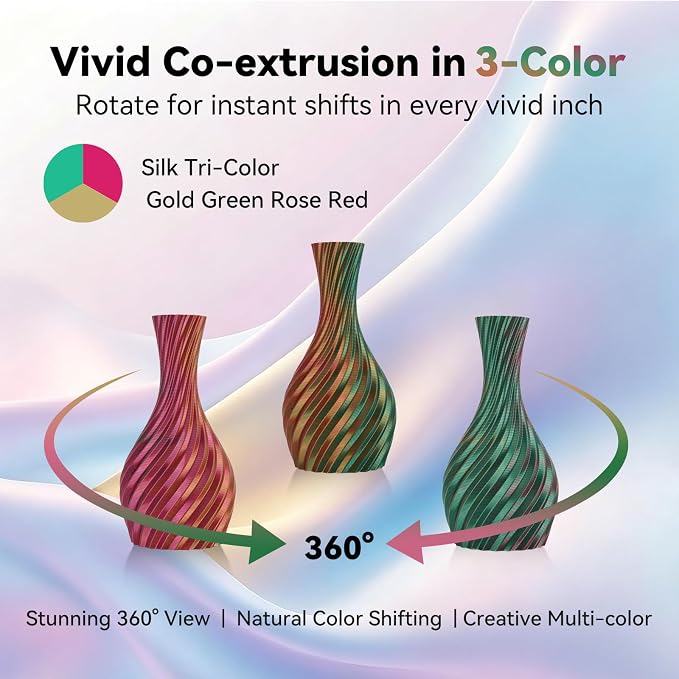 Kingroon PLA Filament, Multicolor Silk PLA Filament, Tri Color 3D Printer Filament, 1.75 mm, Dimensional Accuracy +/- 0.03 mm, 1kg Spool(2.2lbs), Green Gold Red