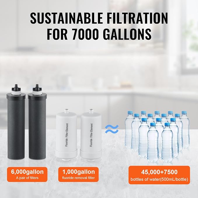 VEVOR Water Filters Replacement, Purification Elements, Replacement Filters, Gravity Water Filter System, Compatible with Most Brands, Pack of 4 (2 Activated Carbon Filter + 2 Defluorination Filter)