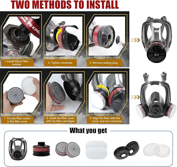 Reusable Full Face Cover Set for Chemicals,Sanding,Polishing,Paint,Epoxy Resin,Spray Painting,Woodworking,Welding Work