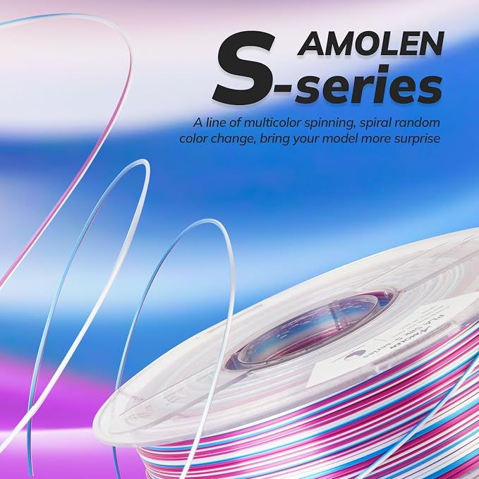 AMOLEN Silk PLA 3D Printer Filament, Shiny Multicolor Rainbow PLA Filament 1.75mm, Fast Color Change PLA 3D Printing Filament for Most FDM 3D Printer, Blue Purple White, 1kg (2.2lbs)