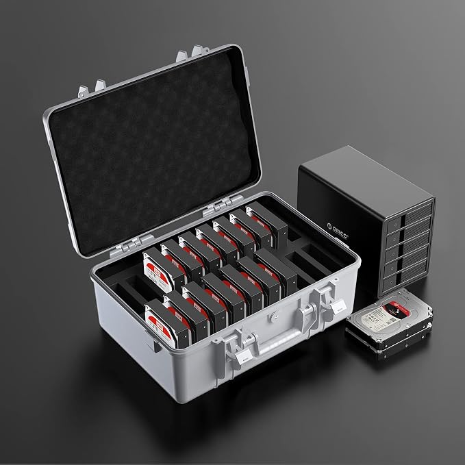 ORICO Hard Drive Case 3.5inch 20-Bay HDD/SSD Multi-Protection Storage Suitcase with Foam Hard Case Shockproof Anti-Static MoistureProof Carrying Box-PSC L20