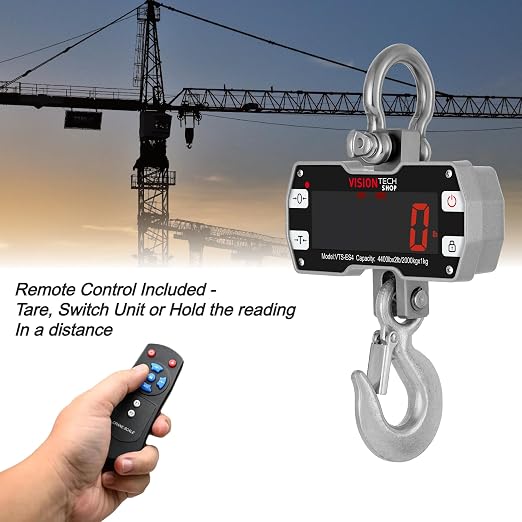 VisionTechShop Digital Crane Scale, VTS-ES4 4400lb/2000kg Heavy Duty Compact Hanging Industrial Scale with Remote Control, Large LED Display, Smart Accuracy for Farm, Factory, Construction