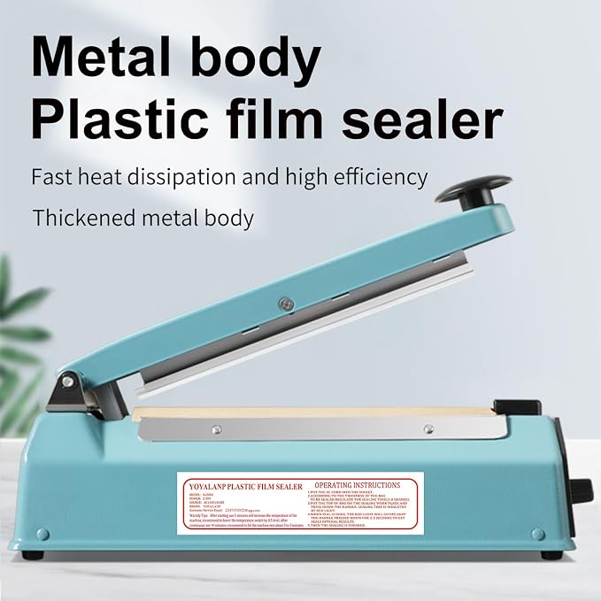 Metal body,Impulse Sealer 12 inch, Manual Heat Sealer Machine for Plastic Bags, Shrink Wrap Bag Sealers Heavy Duty Sealing Machine With Repair Kit (Blue)