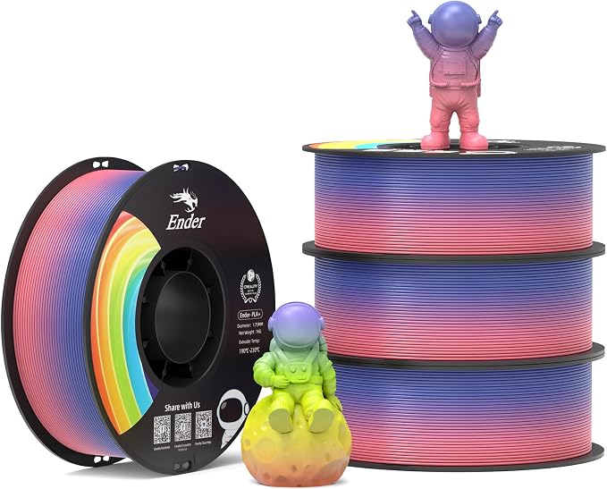 Creality 3D Printer Filament 1.75mm, Rainbow PLA+ Plus Pro Filament Toughness Upgraded, Dimensional Accuracy ±0.02mm, Fit Most 3D Printers, 4 Pack 1kg Spool(2.2lbs), Rainbow