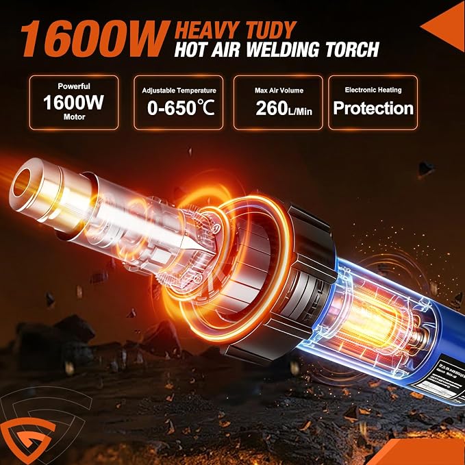 Hot Air Gun PVC Heat Gun Hand Held Plastic Welder heating gun 110V 1600W, Vinyl Welding Handheld Plastic Hot Air Heat Gun Welding Torch with Various Rollers & Stainless Steel Nozzles