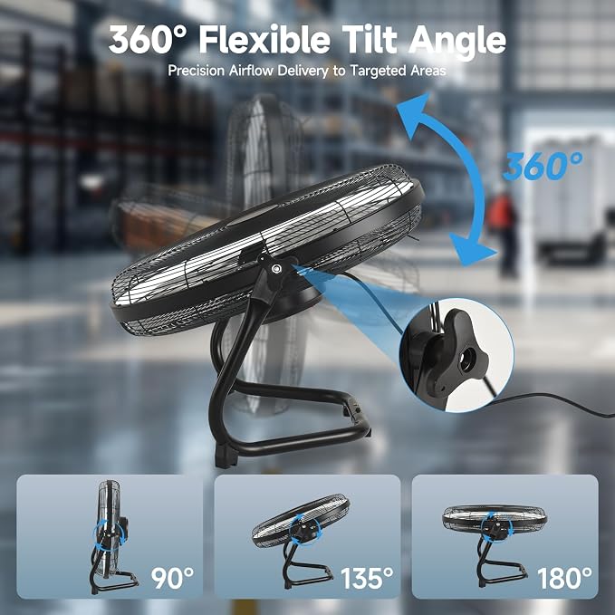 AHAWILL 20" High Velocity Metal Floor Fan with Light,6-Speed Plug-in Fan with Remote & APP,Industrial Fan with Rear Buttons,360° Tilt & 3CCT,Wall Mountable,Anti-Vibration for Garage,Warehouse,Shop,Gym