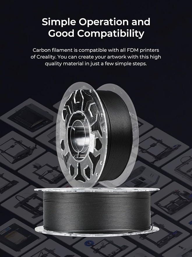 Creality Carbon Fiber Filament 1.75mm, 3D Printer Filament, 1kg (2.2lbs) Spool, No Warp Enhanced Toughness, ±0.03mm Accuracy Printing Filament, for K1C/ K1 Max & More (Carbon Fiber)