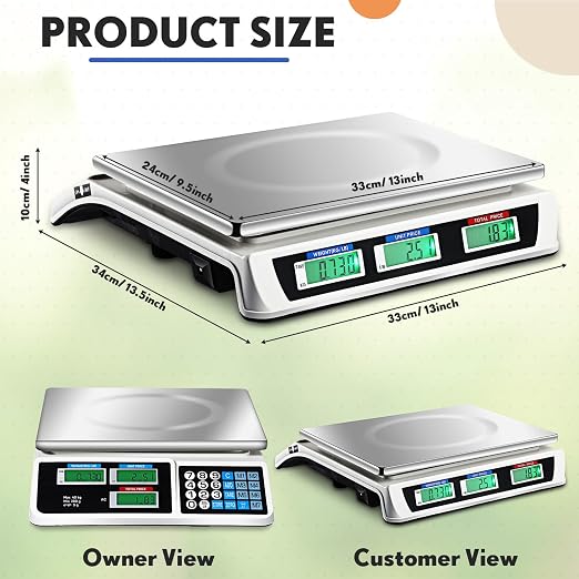Copkim Commercial Food Scale Digital Weight Food Electronic Price Computing Accurate Meat Produce Scale with LCD Display for Kitchen Farmers Market Deli Shop Retail(88lb/40kg)